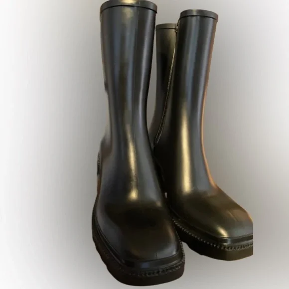 INC rubber boots, sz 9, black, 2 and 3/4" block heel, half calf!​ - Picture 5 of 13